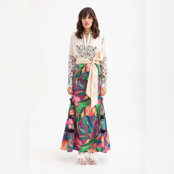 ISLA & WHITE Berta Tropical Floral Lace Insert Mermaid Formal Gown Maxi Skirt S - Picture 2 of 10
